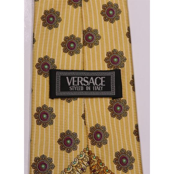 Versace Vintage 90's Gold Floral Medusa Head Silk Necktie Tie - Picture 4 of 6